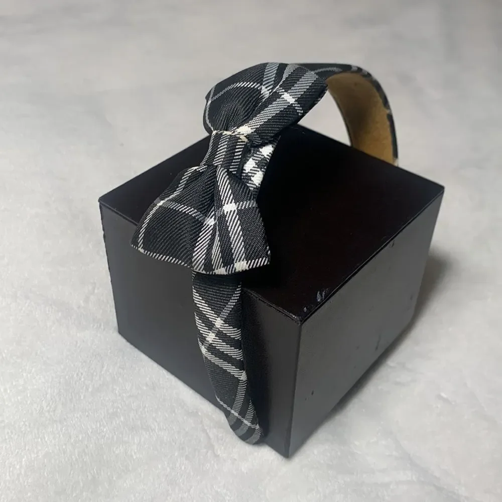 Black & White School Girl Plaid Bow Tie Headband Hair Accessory